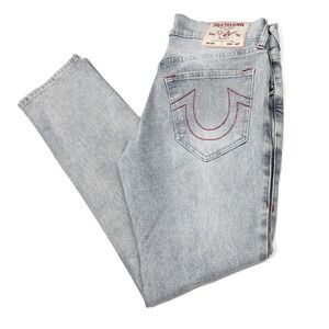 True Religion Rocco Relaxed Skinny Jeans Mens 30 (32x31) Light Wash Denim Logo